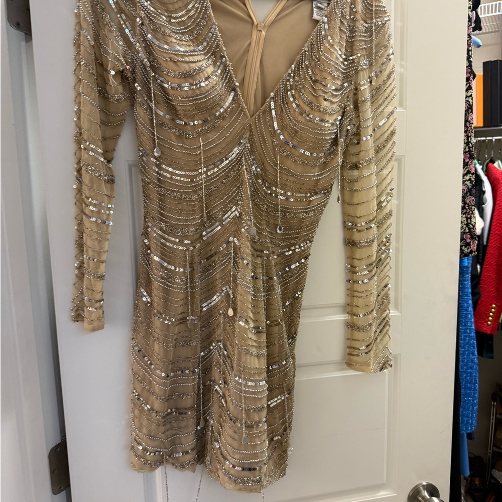 Ashley Lauren Elegant Sequin Gold Dress
